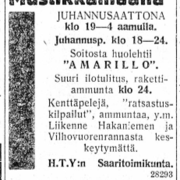 Sanomalehti-ilmoituksia juhannuksen tapahtumista Helsingissä