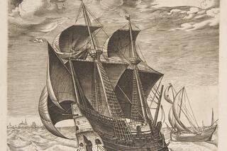 Bilden föreställer ett segelfartyg bakifrån i hård vind.