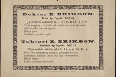 Kaksikielinen lääkärin vastaanoton mainos