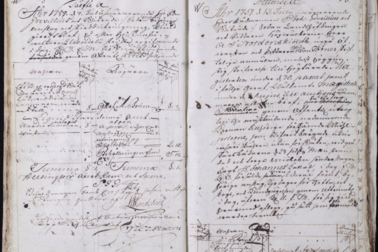 Kirjan aukeama, jolla on käsin kirjoitettua tekstiä ruotsiksi ja vuosiluku 1759.