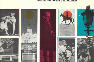 Julkaisun kannessa on kuvia Helsingistä ja teksti HELSINGIN JUHLAVIIKOT HELSINGFORS FESTSPEL HELSINKI FESTIVAL HELSINKI-FESTWOCHEN 1.–30.5.1968.