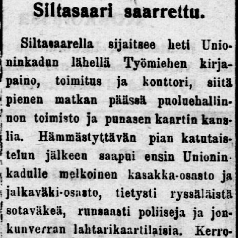 Ote Työmies-lehden nk. Hakaniemen mellakkaa käsittelevästä uutisesta 3.8.1906.