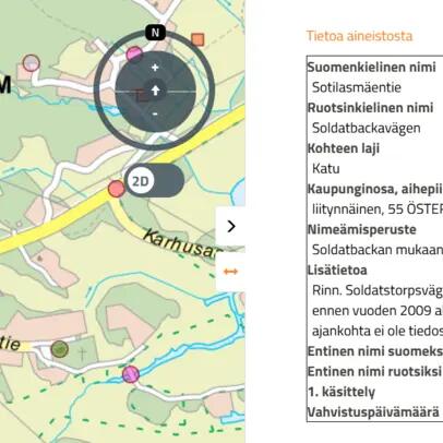 Näyttökuva nimistökartta-linkkiin