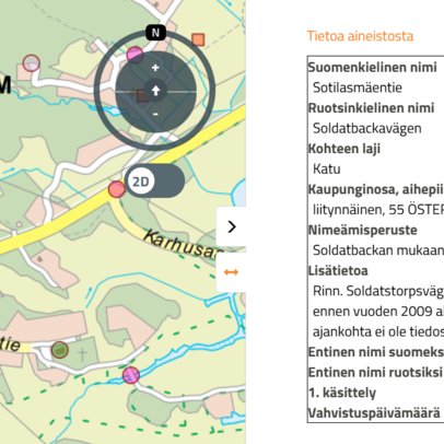 Näyttökuva nimistökartta-linkkiin