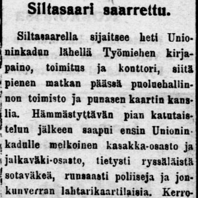 Ote Työmies-lehden nk. Hakaniemen mellakkaa käsittelevästä uutisesta 3.8.1906.