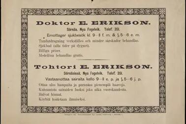Kaksikielinen lääkärin vastaanoton mainos