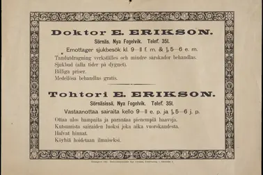 Kaksikielinen lääkärin vastaanoton mainos