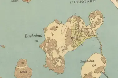 Skärmdumpning av en karta med öar i nuvarande Gräsvikens område