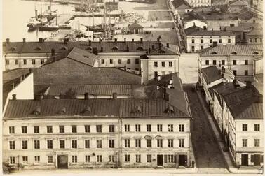 Svartvitt panoramafotografi från domkyrkans torn mot söder. 