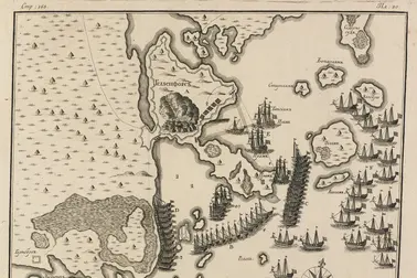 Helsingin valtausta vuonna 1713 kuvaava kartta.