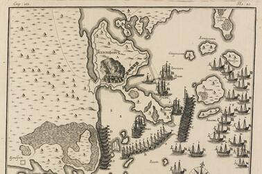 Helsingin valtausta vuonna 1713 kuvaava kartta.