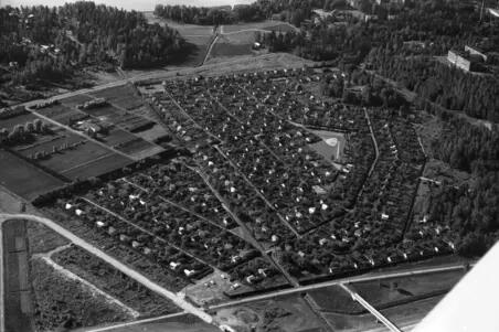 Flygbild från Marudds koloniträdgård år 1970.