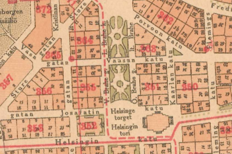 Guidekartan har esplanadgator och en park i stället för Braheplan.