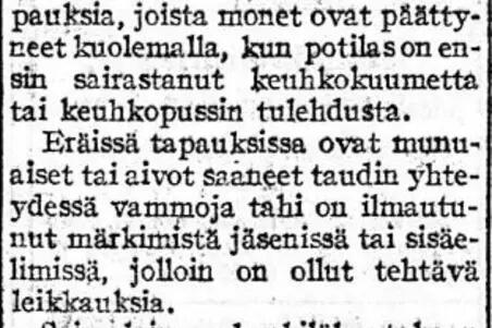 Uutinen espanjantautitapauksista Työn Valta -lehdessä