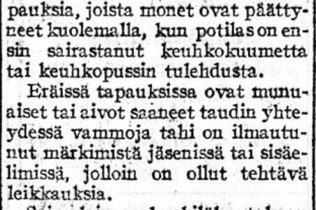 Uutinen espanjantautitapauksista Työn Valta -lehdessä