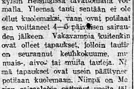 Uutinen espanjantaudin aiheuttamista kuolemantapauksista.