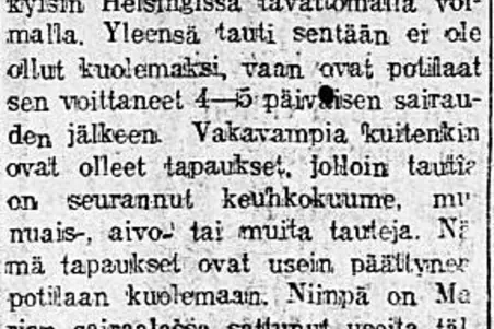Uutinen espanjantaudin aiheuttamista kuolemantapauksista.