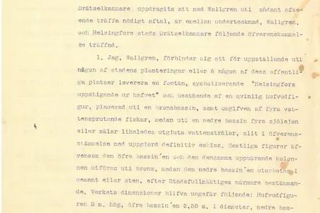 Agreement between Ville Vallgren and the City of Helsinki on Havis Amanda, page 1
