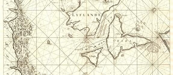 Gammal karta som visar Finlands sydkust och Estlands östkust med öar.