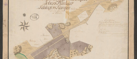 Käsin piirrettyyn karttaan on merkitty viljelysmaat ja niiden omistajat silloisen Helsingin laidalla. 