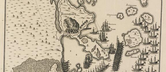 Helsingin valtausta vuonna 1713 kuvaava kartta.