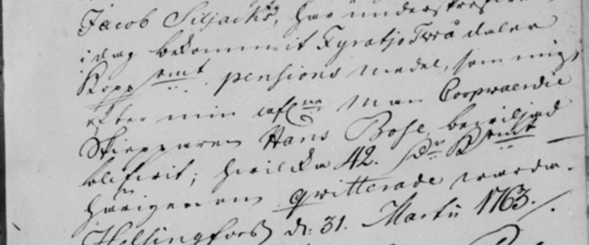 Kuvakaappaus käsin kirjoitetusta ruotsinkielisestä tekstistä.