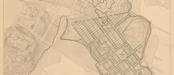 Kartta vuodelta 1639, jossa on hahmoteltu mahdollinen uuden Helsingin asemakaava Sörnäisten niemelle.