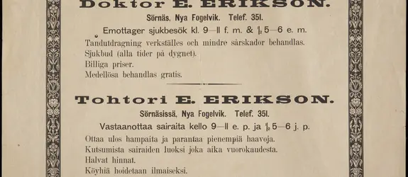 Kaksikielinen lääkärin vastaanoton mainos