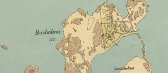 Kuvakaappaus kartasta, jossa näkyy saari Busholma