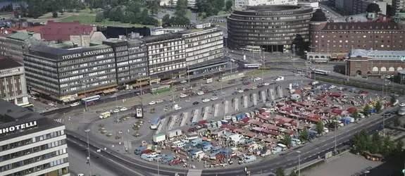 Hagnäs torg år i flygbild.