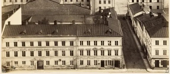 Svartvitt panoramafotografi från domkyrkans torn mot söder. 