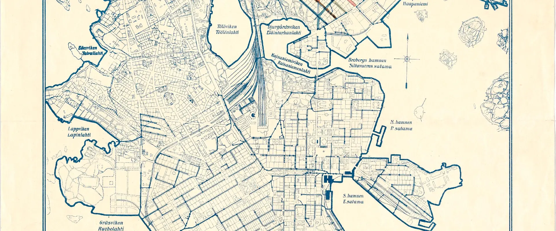  Viemärikartta, Helsingin lokaviemärit 1908, Kartan pohjoisraja Pasilan eteläpuolella.