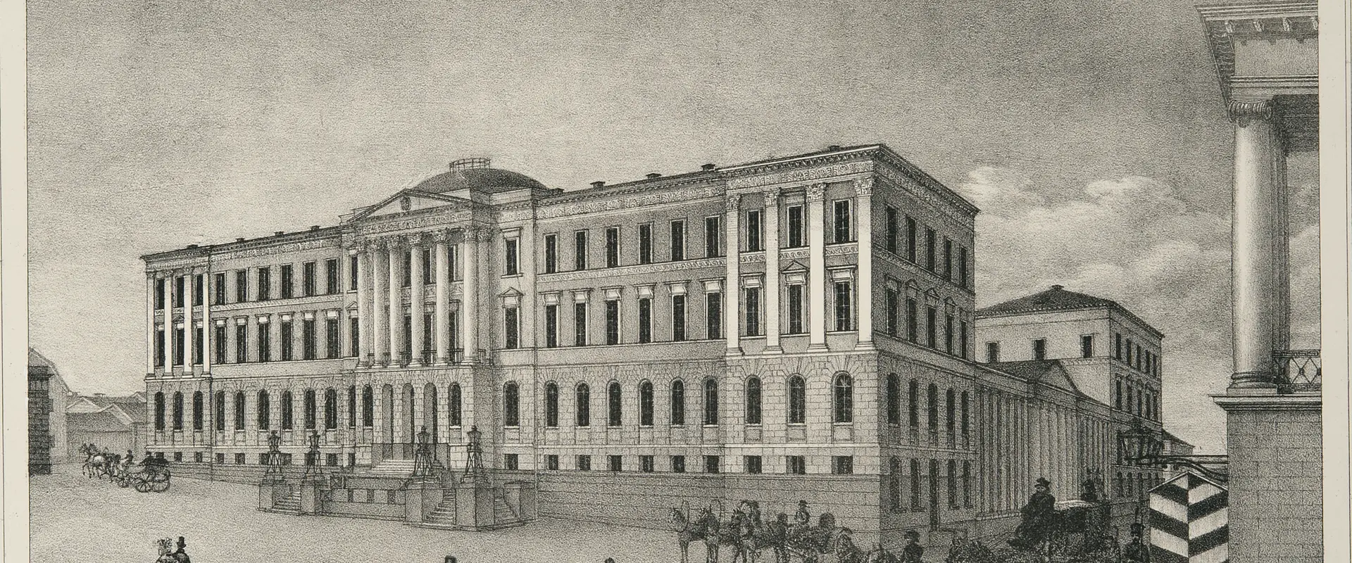Litogragia Suomen senaatin rakennuksesta vuodelta 1838.
