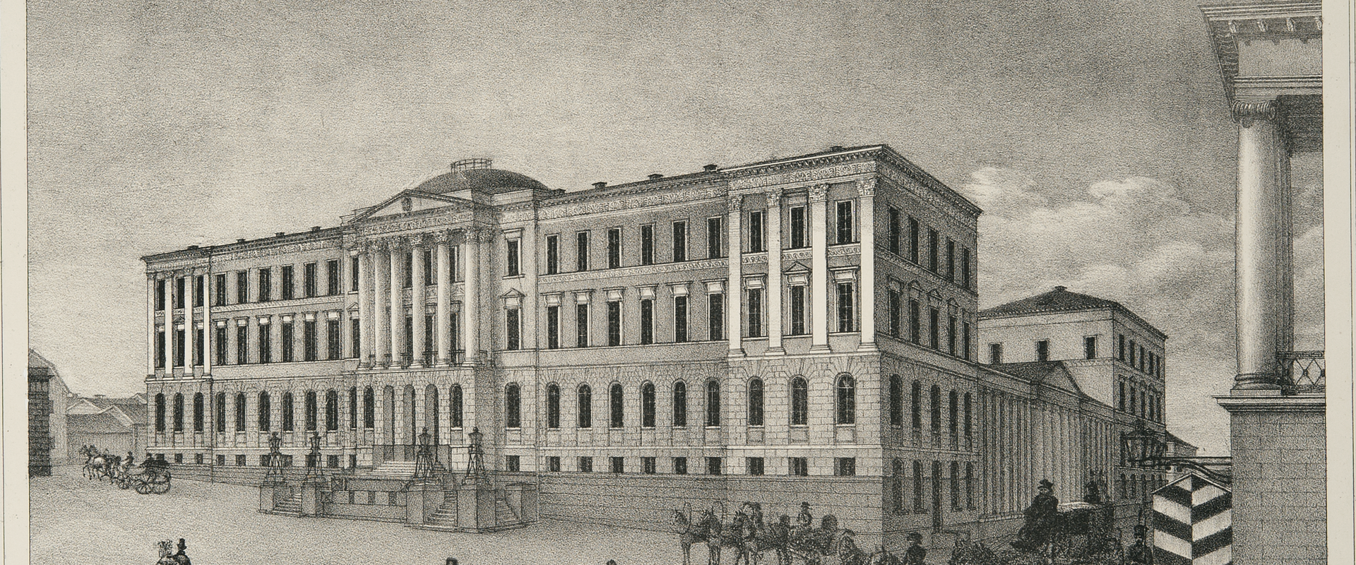 Litogragia Suomen senaatin rakennuksesta vuodelta 1838.