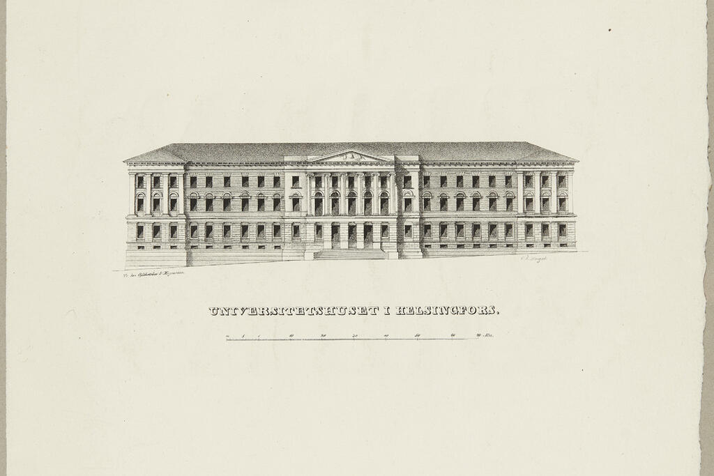 Kejserliga Alexandersuniversitetet i Helsingfors. Litografi, C.L. Engel, tryck 1832, Gjöthström et Magnusson.  Foto: Museiverket