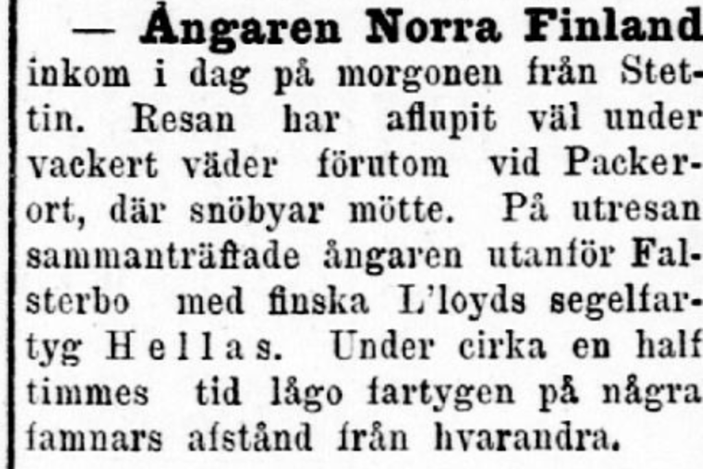 Nyheter om sjötrafiken publicerades dagligen. (Hbl 17.10.1898) Klicka på bilden för att se mera. Foto: Nationalbibliotekets digitala samlingar