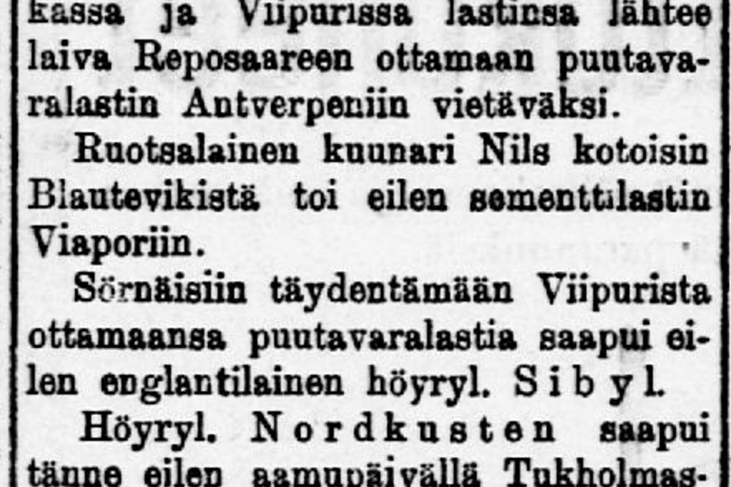 Laivaliikenteestä uutisoitiin päivittäin otsikon Laivaliike alla.  (Päivälehti 14.7.1899) Klikkaa kuvaa nähdäksesi enemmän. Kuvaaja: Kansalliskirjaston digitaaliset kokoelmat