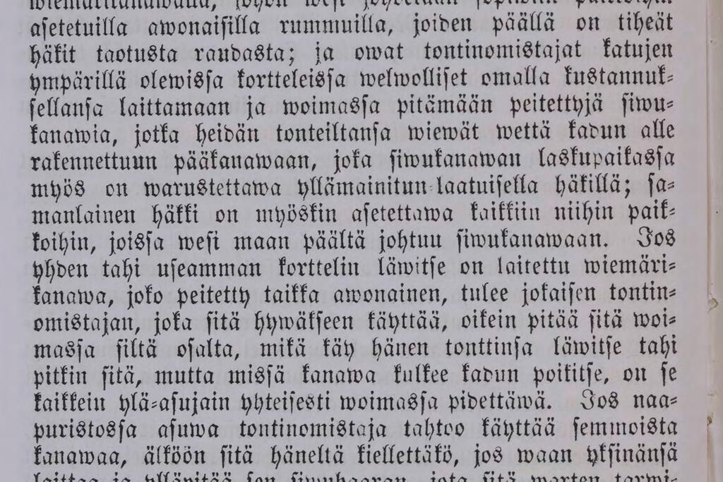 Fraktuuratekstinä kirjoitettu ote rakennusjärjestyksestä.