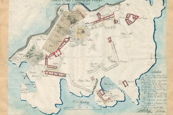 Vanha kartta jossa kuvattuna yksi Suomenlinnan saarista