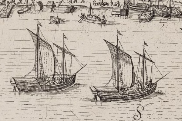 En teckning som föreställer två fartyg