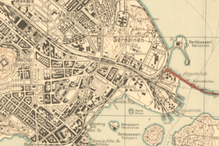 Sörnäisten kartta vuodelta 1932 näyttää, miten rakentaminen ja maantäyttö ovat kiihtyneet.
