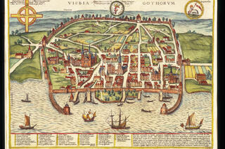 Käsin piirretty kuva keskiajan Visbystä