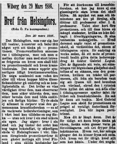 Tidningsartikel om en promotion i Helsingfors universitet