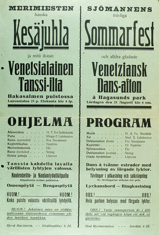 Programblad på finska och svenska.