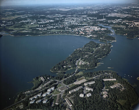 Flygbild över Lövö, Granö och Munksnäs. 