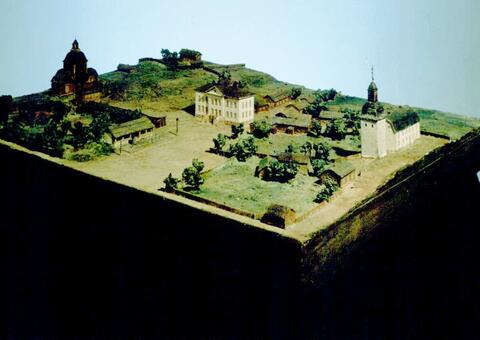 Helsingin tori rakennuksineen 1800-luvun alussa. Malli perustuu C.L. Engelin tekemiin akvarelleihin.