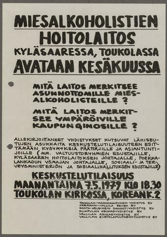 Juliste miesalkoholistien hoitolaitoksen avaamisesta
