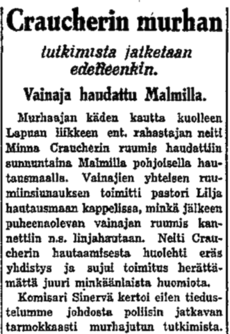 Alkuosa Helsingin Sanomien lyhyestä artikkelista
