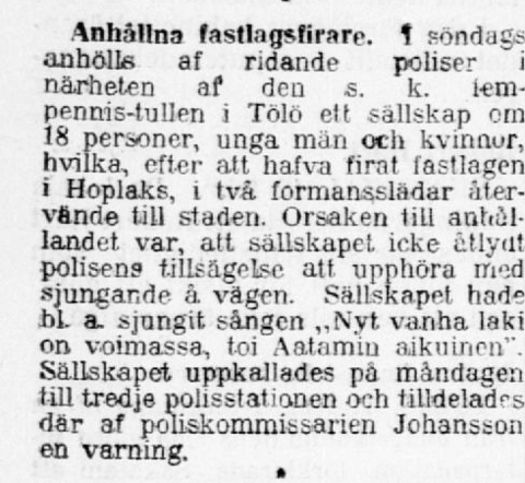 En tidningsnotis om fastlagsfirande som ledde till böter.