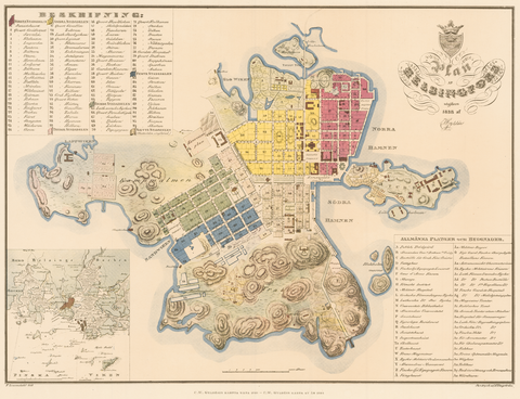 Kartassa esitetyssä asemakaavassa näkyy vuoden 1838 suunnitelma kaupungin laajentamiseksi.